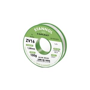 Stannol ZV16 Loddetin, blyfri Sn99.3Cu0.7 100 g 1 mm