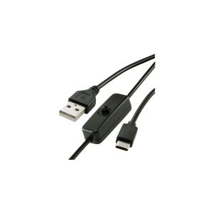 Renkforce Strømkabel Raspberry Pi [1x USB 2.0 stik A - 1x USB-C™ stik] 1.00 m Sort inkl. til/fra-kontakt