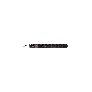 LogiLink PDU8C01, Basis, 1U, Aluminium, Sort, 8 AC stikkontakt(er), Type F