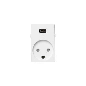 LAURITZ KNUDSEN FUGA stikkontakt 2-polet + DK-jord med 5V USB C-lader 2100 mA, 1,5 modul, hvid.