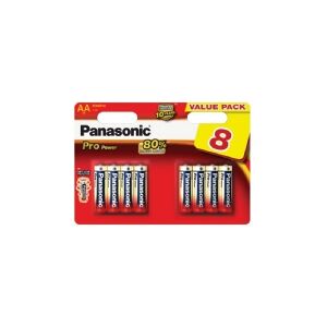 Panasonic Pro Power AA, Engangsbatteri, AA, Alkaline, 1,5 V, 8 stk, Sort, Guld, Rød