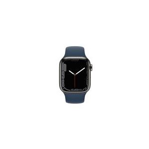 Apple Watch Series 7 (GPS + Cellular) - 41 mm - grafit rustfrit stål - smart ur med sportsbånd - fluoroelastomer - afgrundsblå - båndstørrelse: Almindelig - 32 GB - Wi-Fi, Bluetooth - 4G - 42.3 g