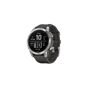 Garmin fenix 7 - 47 mm - sølv - sportsur med bånd - silikone - grafit - håndledsstørrelse: 125-208 mm - display 1.3 - 16 GB - Bluetooth, Wi-Fi, ANT+ - 79 g