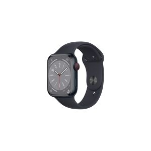 Apple Watch Series 8 (GPS + Cellular) - 45 mm - midnatsaluminium - smart ur med sportsbånd - fluoroelastomer - midnat - båndstørrelse: Almindelig - 32 GB - Wi-Fi, LTE, Bluetooth, UWB - 4G - 38.8 g