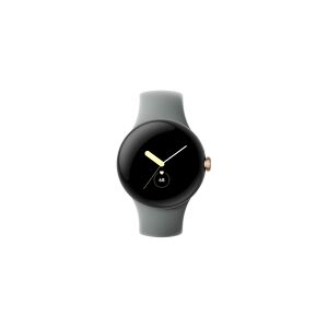 Google Pixel Watch - 41 mm - poleret sølv - smart ur med aktivt bånd - fluoroelastomer - trækul - båndstørrelse: L - 32 GB - Wi-Fi, LTE, NFC, Bluetooth - 4G - 36 g