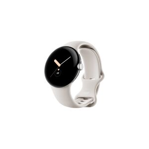 Google Pixel Watch - Poleret sølv - smart ur med bånd - fluoroelastomer - kridt - båndstørrelse: L - 32 GB - Wi-Fi, NFC, Bluetooth - 36 g