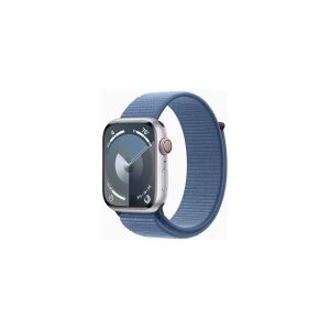 Apple Watch Series 9 (GPS + Cellular) - 45 mm - sølvaluminium - smart ur med sportsløkke - blød dobbeltlagsnylon - winter blue - 64 GB - Wi-Fi, LTE, UWB, Bluetooth - 4G - 39 g