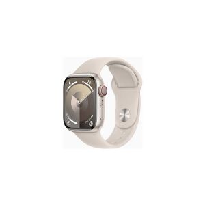 Apple Watch Series 9 (GPS + Cellular) - 41 mm - stjernelys-aluminium - smart ur med sportsbånd - fluoroelastomer - stjernelys - båndstørrelse: S/M - 64 GB - Wi-Fi, LTE, UWB, Bluetooth - 4G - 32.1 g