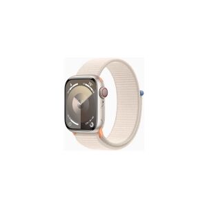 Apple Watch Series 9 (GPS + Cellular) - 41 mm - stjernelys-aluminium - smart ur med sportsløkke - blød dobbeltlagsnylon - stjernelys - 64 GB - Wi-Fi, LTE, UWB, Bluetooth - 4G - 32.1 g
