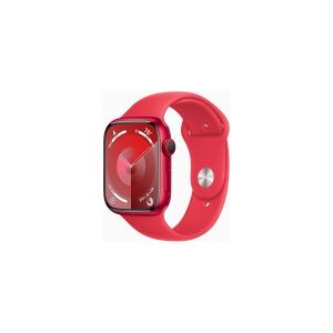 Apple Watch Series 9 (GPS) - (PRODUCT) RED - 45 mm - rød aluminium - smart ur med sportsbånd - fluoroelastomer - rød - båndstørrelse: M/L - 64 GB - Wi-Fi, UWB, Bluetooth - 38.7 g