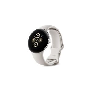 Google Pixel Watch 2 - Poleret sølvaluminium - smart ur med aktivt bånd - fluoroelastomer - porcelæn - båndstørrelse: S/L - 32 GB - Wi-Fi, NFC, Bluetooth - 31 g