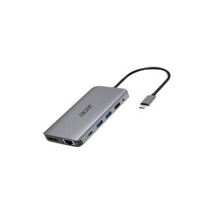 Acer 12-In-1 Type-C Adapter - Dockingstation - USB-C - 2 x HDMI, DP - GigE - Sølv
