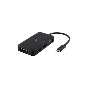 DELTACO USBC-MULTI - Ekstern videoadapter - USB-C 3.1 - DVI, HDMI, DisplayPort, VGA - sort