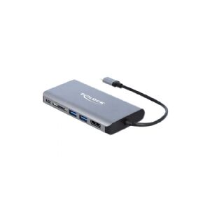 Delock - Ekstern videoadapter - USB-C 3.1 Gen 1 - HDMI, DisplayPort, RJ-45, USB 3.0 - grå - detailsalg
