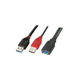 Lindy USB 3.0 Dual Power Kabel - USB-kabel - USB Type A, USB Type A (kun strøm) (han) til USB Type A (hun) - USB 3.0 - 50 cm - sort, rød