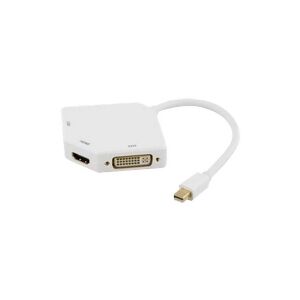 DELTACO DP-MULTI2 - Videoadapter - Mini DisplayPort han til HD-15 (VGA), DVI-I, HDMI hun - 25 cm - hvid