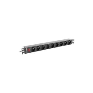 Lanberg PDU-09E-0300-BK - Strømfordelingsenhed (rackversion) - AC 220-250 V - 4000 Watt - output-stikforbindelser: 9 (7 x NF C61-314) - 1U - 19 - 3 m ledning - sort