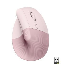 Logitech Lift (Højre-hånd) - Lodret mus - ergonomisk - optisk - 6 knapper - trådløs, kabling - Bluetooth, 2.4 GHz - trådløs modtager (USB) - Rose