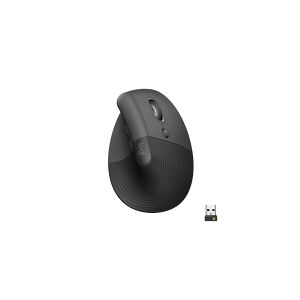 Logitech Lift (Højre-hånd) - Lodret mus - ergonomisk - optisk - 6 knapper - trådløs, kabling - Bluetooth, 2.4 GHz - trådløs modtager (USB) - grafit