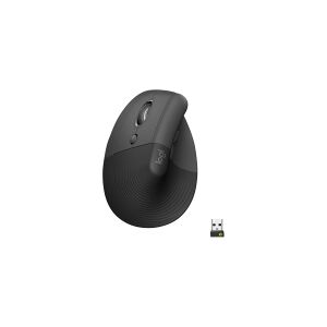 Logitech®   Lift (Venstre-hånd) - Lodret mus - ergonomisk - optisk - 6 knapper - trådløs, kabling - Bluetooth, 2.4 GHz - trådløs modtager (USB) - Grafit