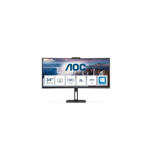 AOC V5 CU34V5CW - LED-skærm - kurvet - 34 - 3440 x 1440 WQHD @ 100 Hz - VA - 300 cd/m² - 3000:1 - 1 ms - HDMI, DisplayPort, USB-C - højtalere/Webcam