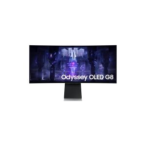 Samsung Odyssey OLED G8 S34BG850SU - OLED-monitor - Smart - gaming - kurvet - 34 - 3440 x 1440 UWQHD @ 175 Hz - 250 cd/m² - 1000000:1 - DisplayHDR 400 True Black - 0.1 ms - Mini DisplayPort, Micro HDMI, USB-C - højtalere - sølv