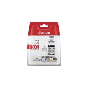 Canon CLI-581XXL C/M/Y/BK Multi Pack - 4 pakker - 11.7 ml - Very High Yield - sort, gul, cyan, magenta - original - blækbeholder - for PIXMA TS6251, TS6350, TS6351, TS705, TS8252, TS8350, TS8351, TS8352, TS9550, TS9551