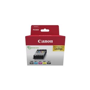 Canon PGI-580BK/CLI-581 BK/C/M/Y Multipack - 5 pakker - sort, gul, cyan, magenta, pigmenteret sort - original - hængekasse - blækbeholder - for PIXMA TS6251, TS6350, TS6351, TS705, TS8252, TS8350, TS8351, TS8352, TS9550, TS9551