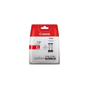 Canon PGI-570PGBK XL Twin Pack - 2 pakker - 22 ml - Højtydende - sort - original - boble med sikkerhed - blækbeholder - for PIXMA TS5051, TS5053, TS5055, TS6050, TS6051, TS6052, TS8051, TS8052, TS9050, TS9055