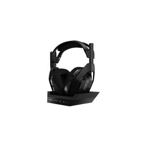 Logitech ASTRO A50 + Base Station - For PS4 - headset - fuld størrelse - 2,4 GHz - trådløs - grå, sort - med ASTRO Wireless  5 GHz Base Station Transmitter/Charging Stand - for Sony PlayStation 4, Sony PlayStation 4 Pro, Sony PlayStation 4 Slim