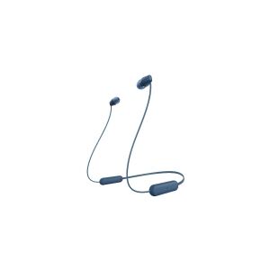 Sony WI-C100 - Øreproptelefoner med mik. - i øret - halsbånd - Bluetooth - trådløs - blå