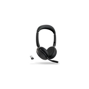 GN Audio Jabra Evolve2 65 Flex MS Stereo - Headset - på øret - Bluetooth - trådløs - aktiv støjfjerning - USB-A - sort - med trådløs opladningsblok - Certified for Microsoft Teams