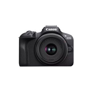 Canon EOS R100 - Digitalkamera - spejlløst - 24.1 MP - APS-C - 4K / 29.97 fps - 2.5x optisk zoom RF-S 18-45 mm F4.5-6.3 IS STM objektiv - Wi-Fi, Bluetooth - sort