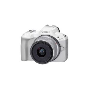 Canon EOS R50 - Digitalkamera - spejlløst - 24.2 MP - APS-C - 4K / 30 fps - 2.5x optisk zoom RF-S 18-45 mm F4.5-6.3 IS STM objektiv - Wi-Fi, Bluetooth - hvid