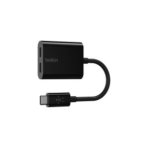 Belkin Components Belkin Connect Audio + Charge - USB-C til USB-C hovedtelefon/opladningsadapter - 24 pin USB-C han til 24 pin USB-C hun - 14 m - sort - USB Power Delivery (60W)