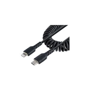 StarTech.com 50cm/20in USB C to Lightning Cable, MFi Certified, Coiled iPhone Charger Cable, Black, Durable and Flexible TPE Jacket Aramid Fiber, Heavy Duty Coil Charging Cable - Rugged USB Lightning Cable - Lightning-kabel - 24 pin USB-C han til Lightnin