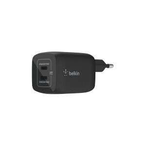 Belkin Components Belkin BoostCharge Pro - Strømforsyningsadapter - PPS-teknologi - 65 Watt - 3.25 A - Fast Charge, PD 3.0 - 2 output-stikforbindelser (24 pin USB-C) - sort