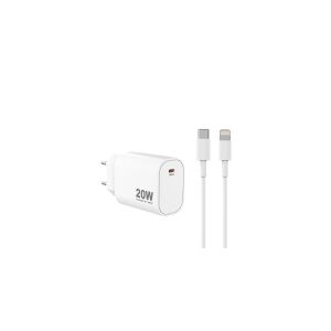 Sinox PRO 230V USB-C PD oplader 20W m/Lightning kabel. Hvid