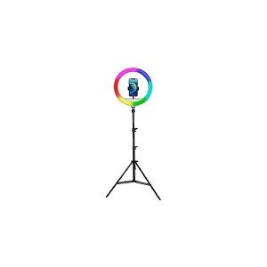 Ring studio lamp Powerton 13 , RGB LED, large, adjustable color and intensity of light, phone holder and tripod