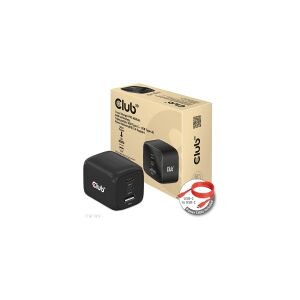 Club-3d Club 3D CAC-1913 - Strømforsyningsadapter - GaN-teknologi, tredobbelt port - 65 Watt - 5 A - PD 3.0, PD/PPS - 3 output-stikforbindelser (USB Type A, 2 x USB-C) - på kabel: USB, USB-C - Europa