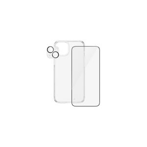 PanzerGlass - 3-i-1 Pack - skærm/objektiv/rygbeskyttersæt for mobiltelefon - glas - rammefarve sort - for Apple iPhone 15 Plus