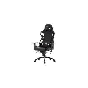 L33T Elite V4 Gaming - Spillestol - ergonomisk - armstøtter - T-formet - vippe - drejeled - fløjl, kulstofstål, karbon, polyuretan-læder, metalramme, koldskum - sort/hvid, sort ramme