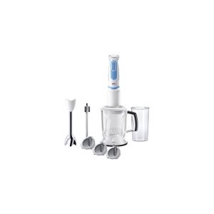 Braun 4191-MQ5260WHBL Stavblender 1000 W med målebæger, med shaker, Turbofunktion Hvid-blå