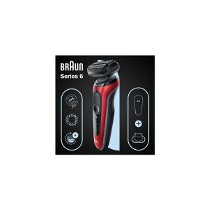 Braun Series 6 61-R1200s, Folie shaver, SensoFlex, SensoFoil, Knapper, Sort, Rød, LED, Batteri