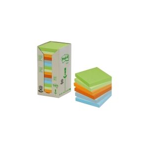 3M Post-it 654-1RPT - Noter - 76 x 76 mm - 1600 ark (16 x 100) - blå, grøn, lysegrøn, grå