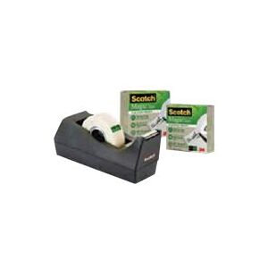 3M Scotch C38 + Scotch Magic 900 Greener Choice - Dispenser med kontortape (3 ruller) - skrivebord - 19 mm x 33 m - sort dispenser