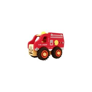 Magni Brandbil i træ m. gummihjul/ Wooden fire engine w. rubber wheels