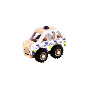 Magni Politibil i træ m. gummihjul/ Wooden police car w. rubber wheels