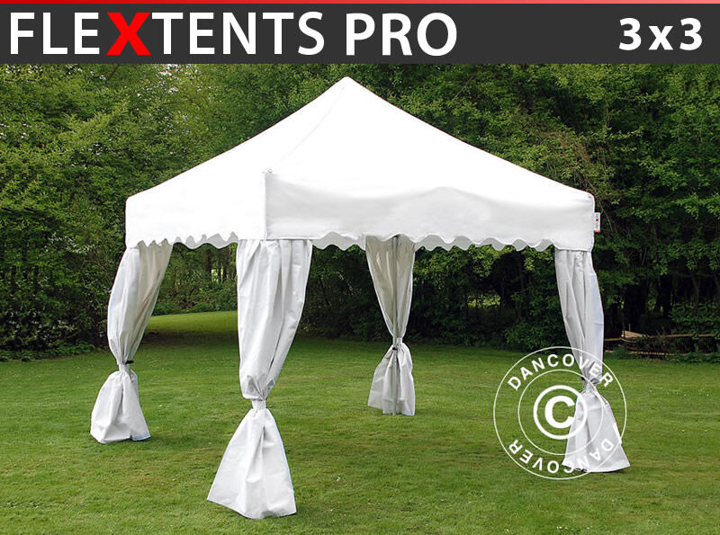 Dancover Foldetelt FleXtents Easy up pavillon PRO "Wave" 3x3m Hvid, inkl. 4 pyntegardiner