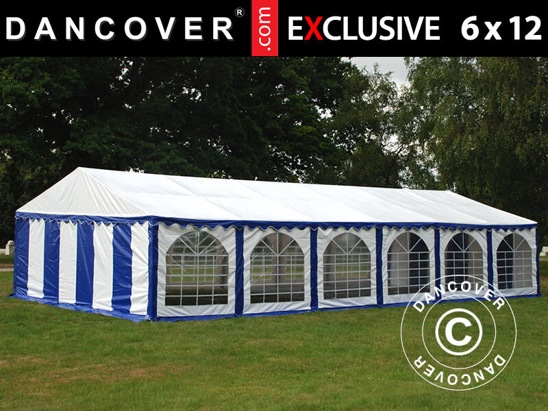 Dancover Partytelt Festtelt Exclusive 6x12m PVC, Blå/Hvid